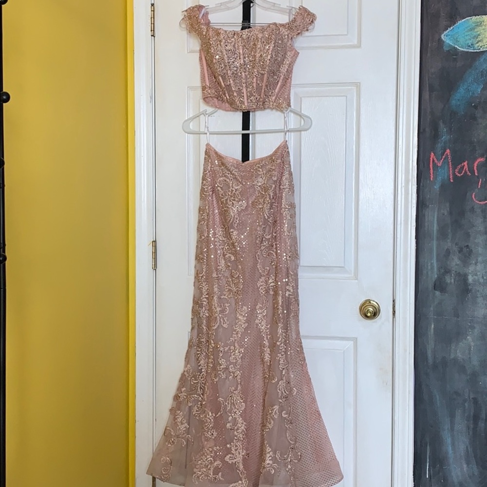 Rose Gold Two-Piece Prom Dress